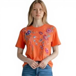 Johnny Was Short Sleeve Tee Shirt Top Embroidery Size XS - Runs S